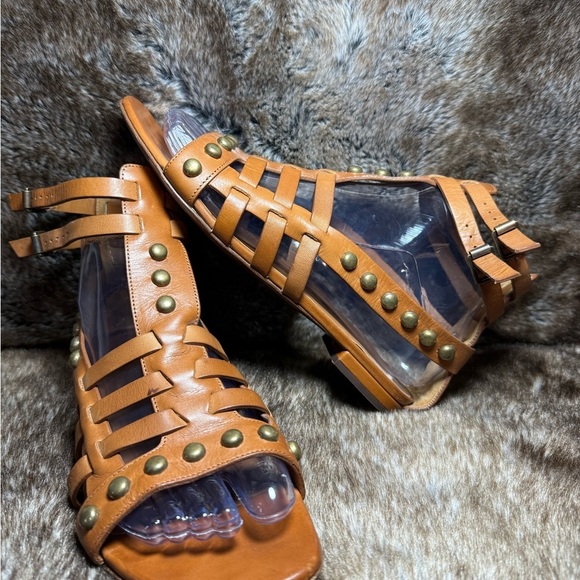 YSL Saint Laurent Caramel Cage Studded Gladiator Sandal - Picture 1 of 13